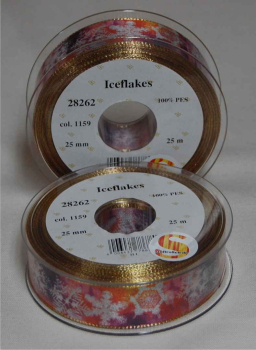 Iceflakes, rot, Drahtkante gold, 25 mm, 25 m