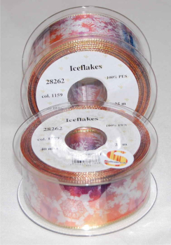 Iceflakes, rot, Drahtkante gold, 40 mm, 25 m