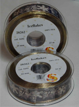 Iceflakes, braun, Drahtkante gold, 25 mm, 25 m