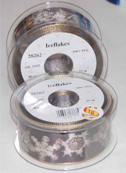 Iceflakes, braun, Drahtkante gold, 40 mm, 25 m