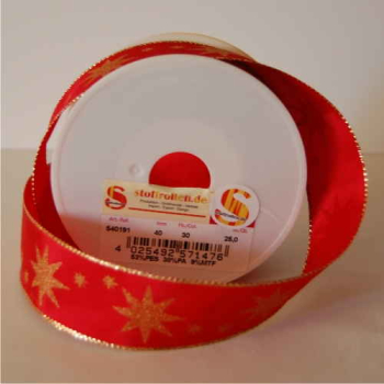Geschenkband mit Goldstern, rot, Goldkante, 25 mm, 25 m