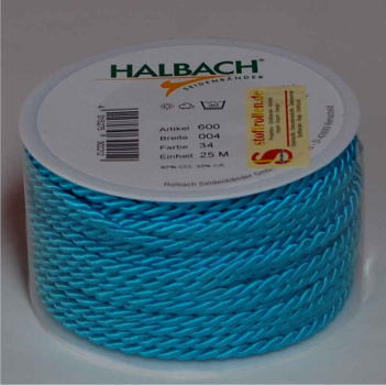 Gedrehte Atlaskordel, 4 mm, turquoise