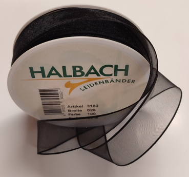 Trauerflor Organza, schwarz, 25 mm, 25 m