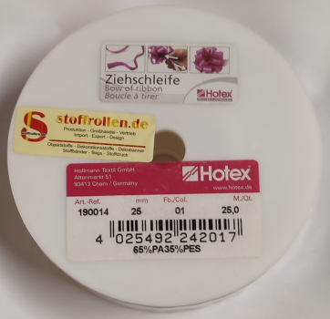 Ziehschleifenband, weiß, 25 mm, 25 m