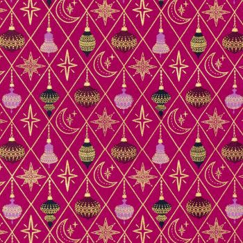 Baumwolle Popeline Stoff bedruckt und folie Weihnachtskugeln Magenta, 145 cm, 12 m