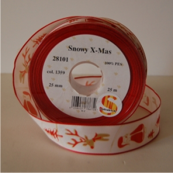 Preview: Snowy X-Mas, 25 mm, rot, 25 m