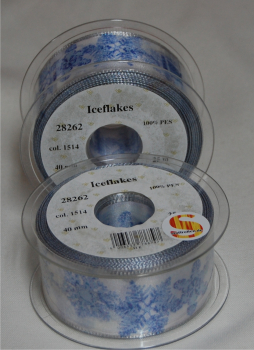 Preview: Iceflakes, blau, Drahtkante silber, 40 mm, 25 m