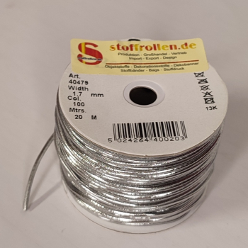 Preview: Gummiband, Zugband rund metallic elastisch, silber, 1,7 mm