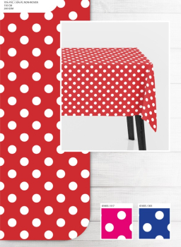 Tischdecke rot mit Punkte weiss, 260 g/m², 150 cm, 15 m