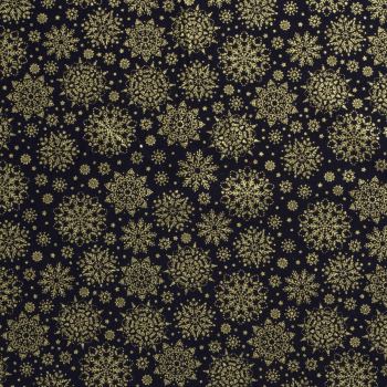 Baumwolle Popeline Stoff bedruckt und foliendruck Weihnacht Eisblumen Marine, 145 cm, 12 m