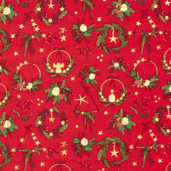 Baumwolle Popeline Stoff bedruckt und foliendruck Weihnachten Rot, 145 cm, 12 m