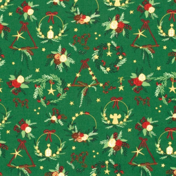 Baumwolle Popeline Stoff bedruckt und foliendruck Weihnachten Grün, 145 cm, 12 m