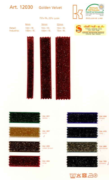 Velvet Ribbon, Golden Velvet - Sample Card