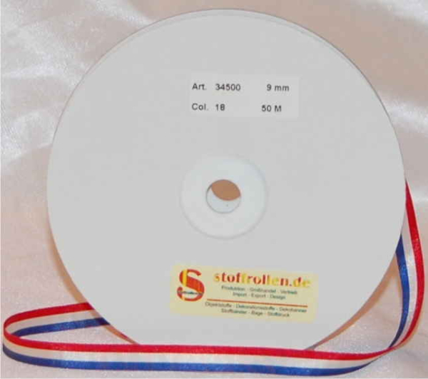 Nationalband, blau-weiss-rot, 9 mm, 50 m