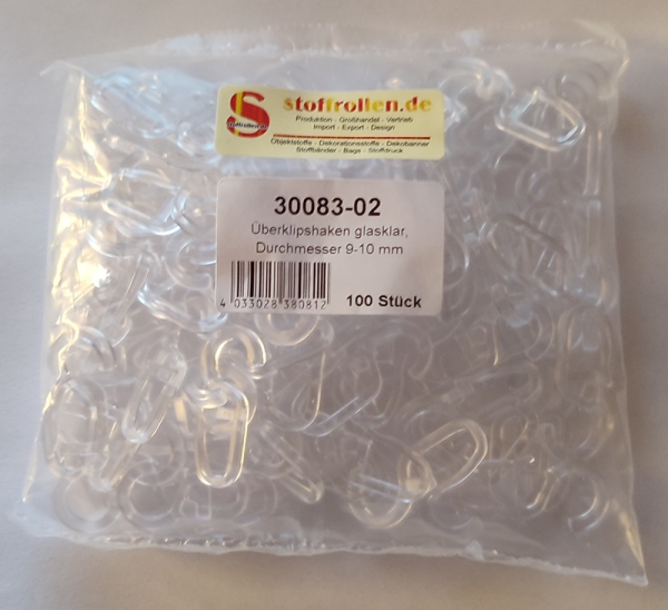 Überklipshaken glasklar, 9-10 mm Ø, 100 Stück