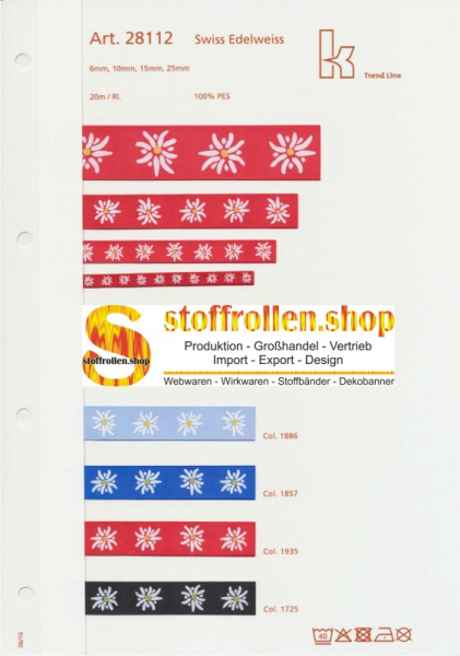 Swiss Edelweiss Textilband, 25 mm, 20 m