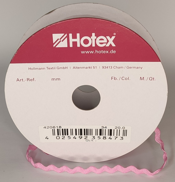 Zackenlitze Textilband bois de rose, 7 mm, 20 m