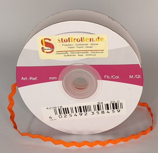 Zackenlitze Textilband orange, 7 mm, 20 m