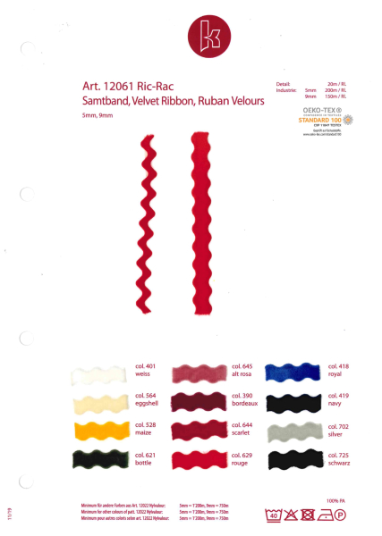 Ric-Rac Velvet sample card