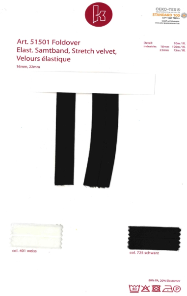 Foldover Elastisches Samtband 22 mm, 10 m