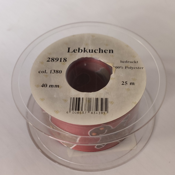 "Gingerbread" textile ribbon, red, 40 mm, 25 m