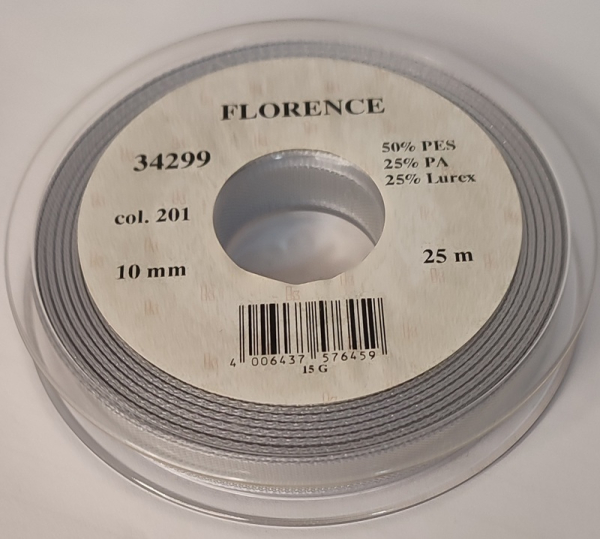 Florence, silber, 10 mm breit, 25 m