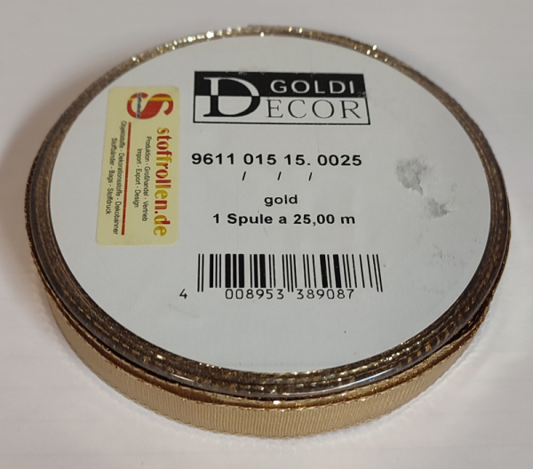 Glitzer, Dekoband gold 15 mm, 25 m
