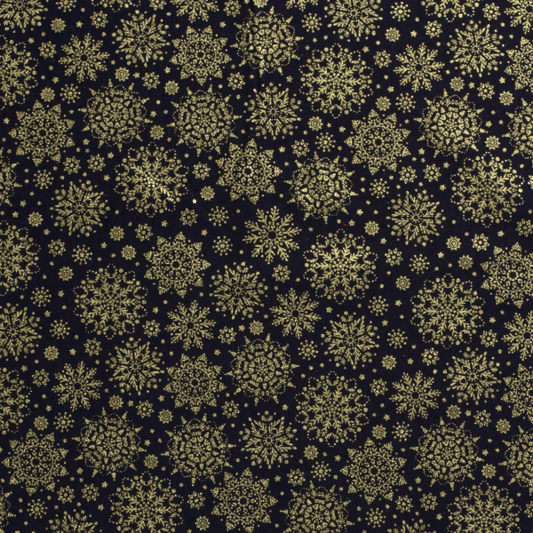 Baumwolle Popeline Stoff bedruckt und foliendruck Weihnacht Eisblumen Marine, 145 cm, 12 m