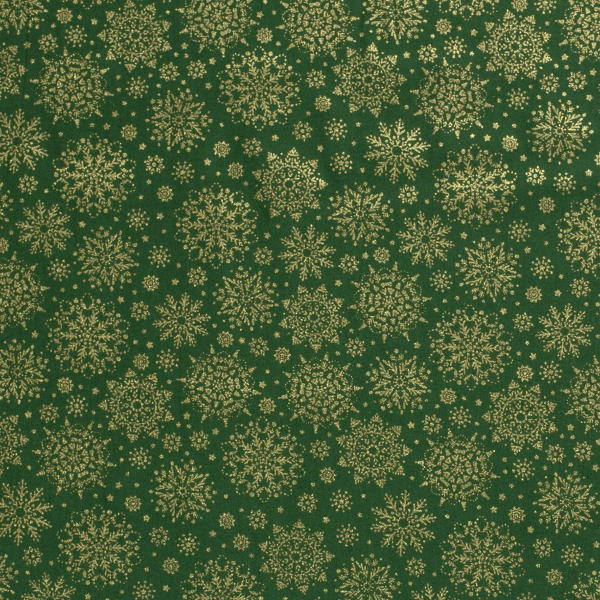 Baumwolle Popeline Stoff bedruckt und foliendruck Weihnacht Eisblumen Grün, 145 cm, 12 m