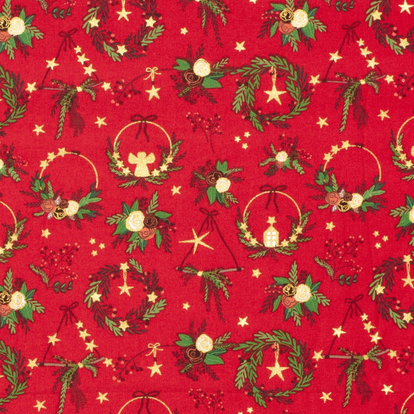 Baumwolle Popeline Stoff bedruckt und foliendruck Weihnachten Rot, 145 cm, 12 m