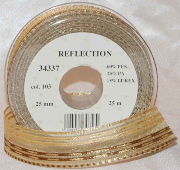 Reflection, beige/braun mit Gold, 25 mm, 25 m